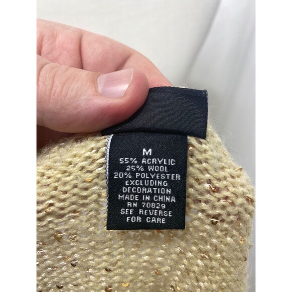 Rue 21 Women’s Sequined Sweater Beige Long Sleeve Round Neck Knit Size Medium - Picture 7 of 8